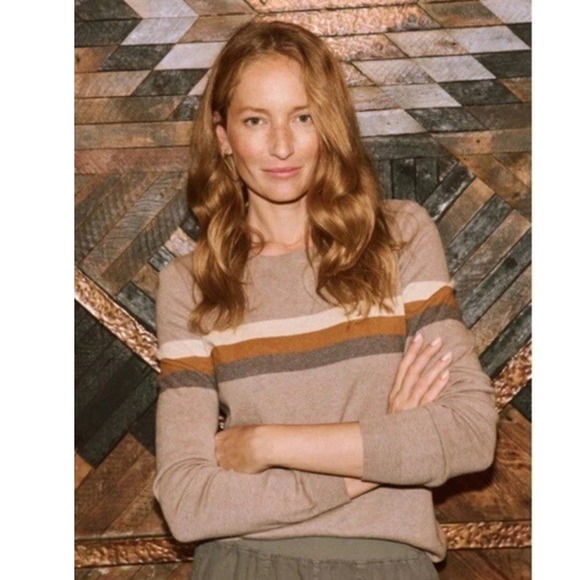Faherty Sweaters - Faherty Horizon Surf Sweater Women NWOT Fireside Brown Stripe Cotton Cashmere XL